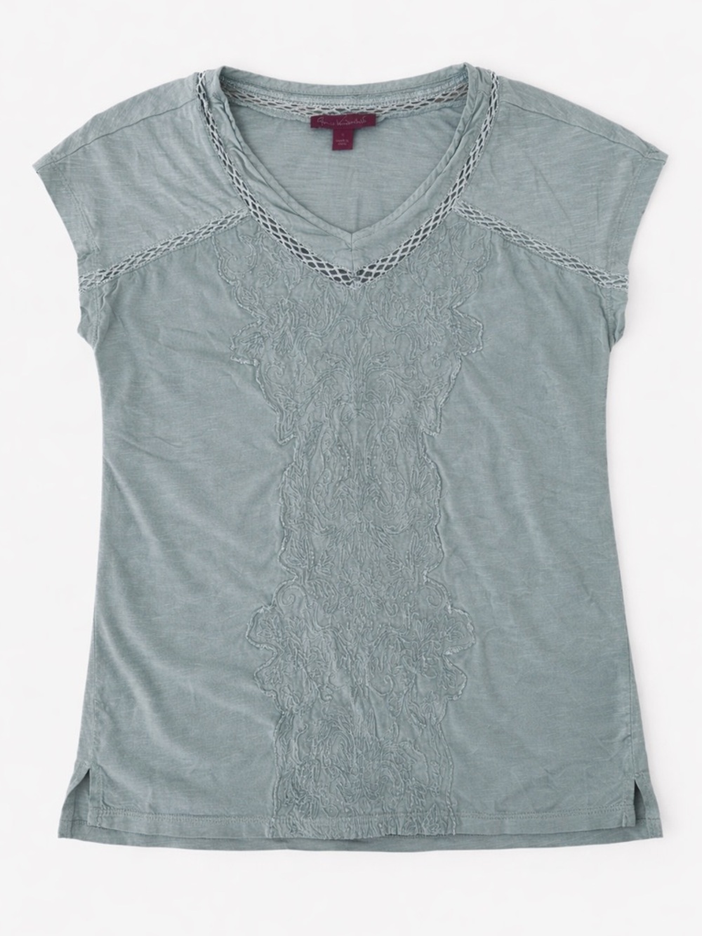 Gloria Vanderbilt Embroidered Lace Top Sage Green Boho Chic Size S